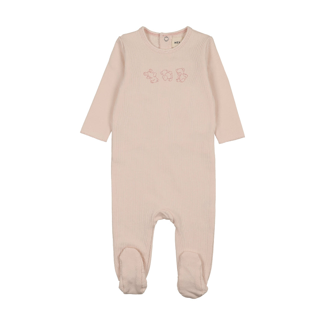 Baby Blush-Pink Stitching Embroidered Stitch Teddy Footie