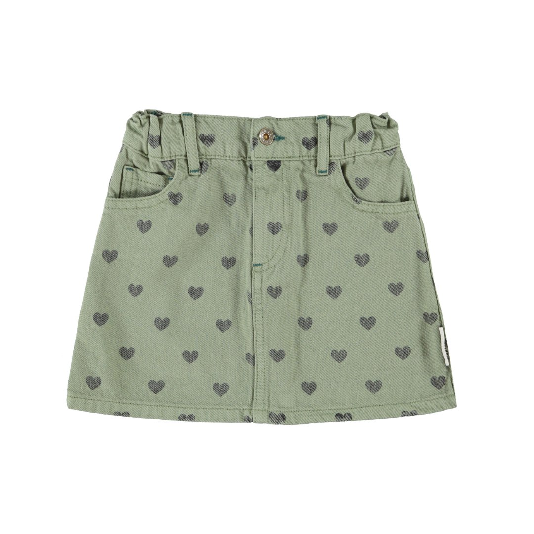 Olive Green w/ Black Hearts Short Skirt