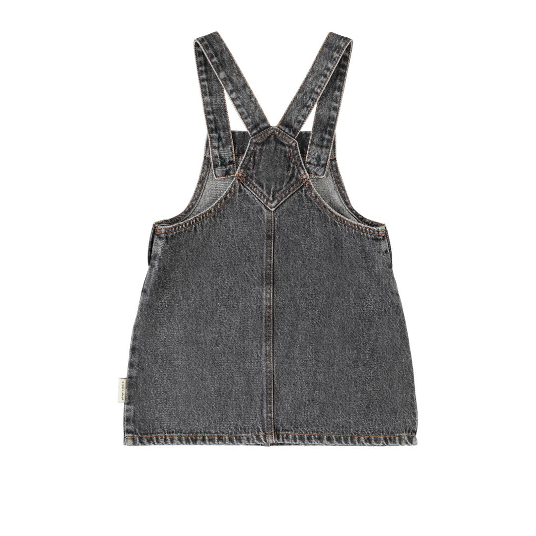 Washed Black Denim w/ Apple Print Dress w/ Straps