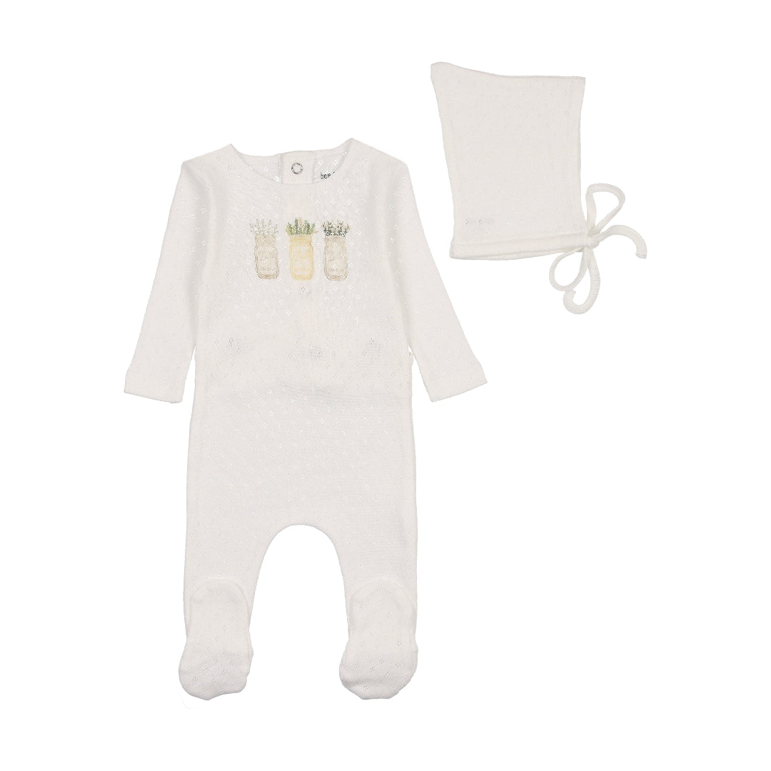 Arctic White Boys Mason Jars Print Footie with Bonnet