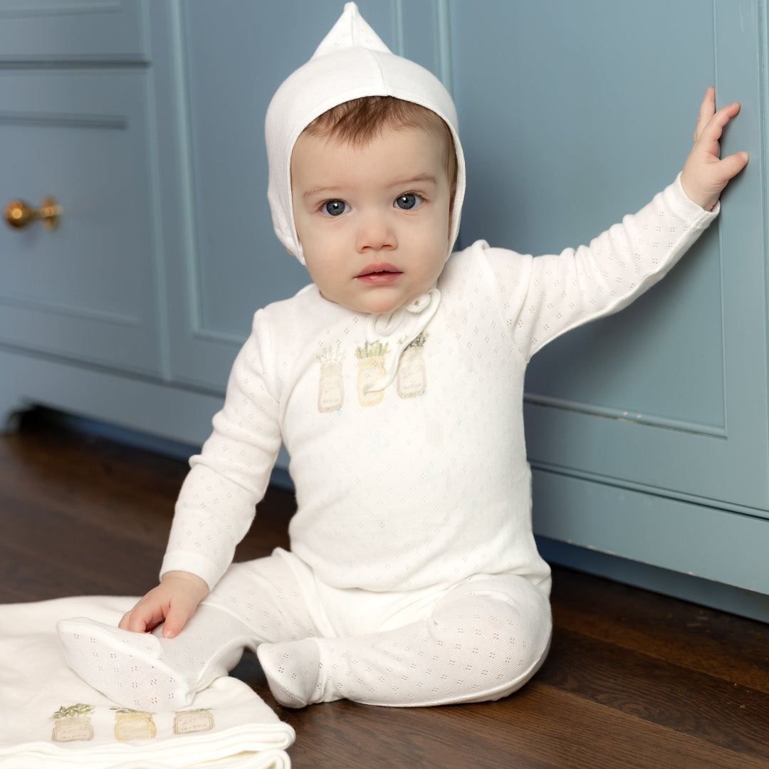 Arctic White Boys Mason Jars Print Footie with Bonnet