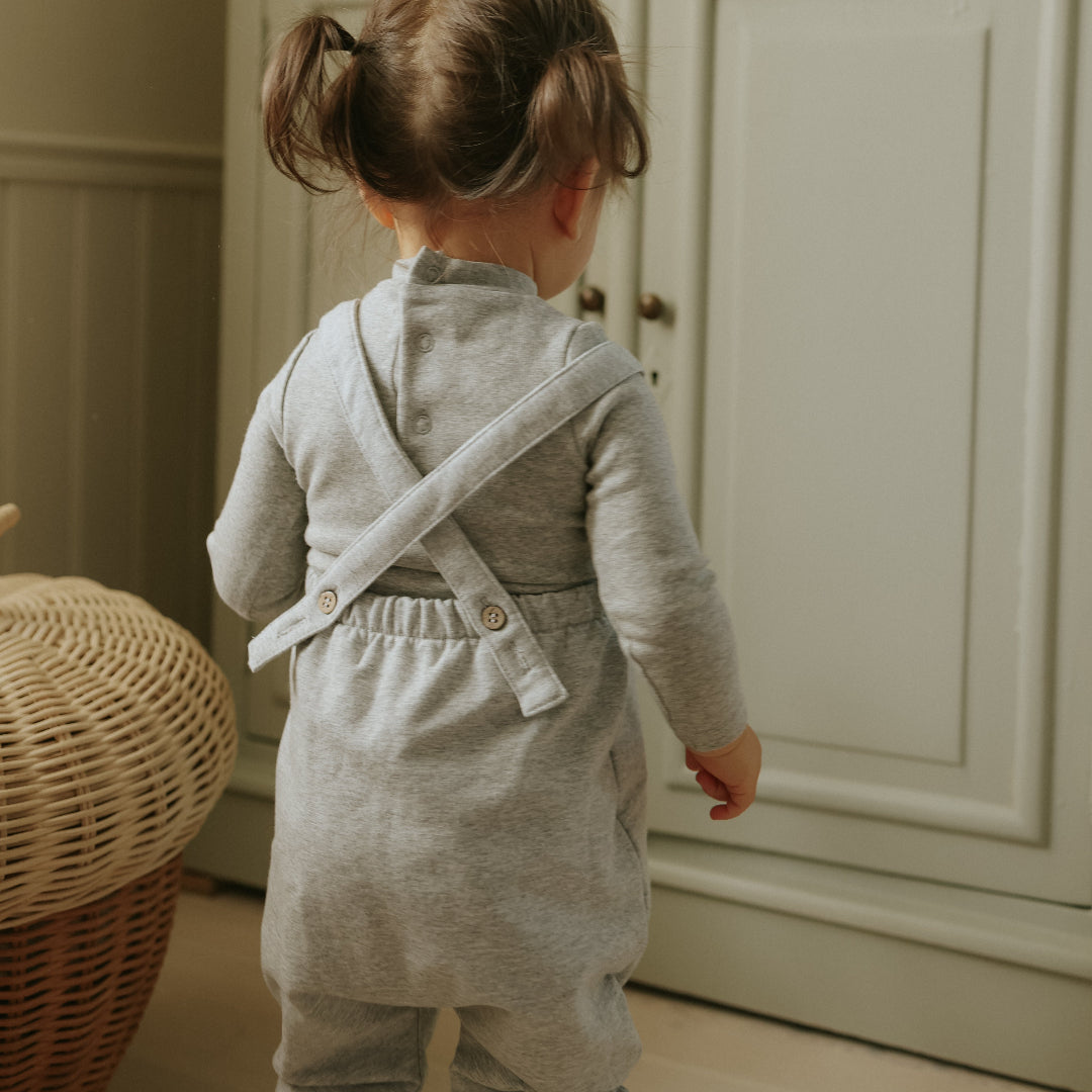 Grey Melange French Terry Overall + Mockneck Onesie Set
