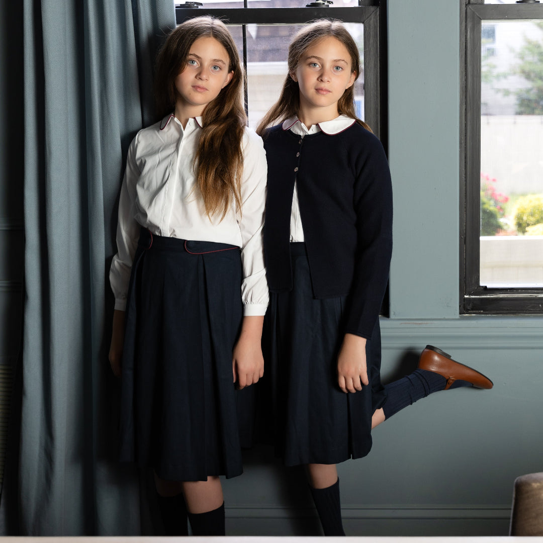 Navy Piped Skirt Set