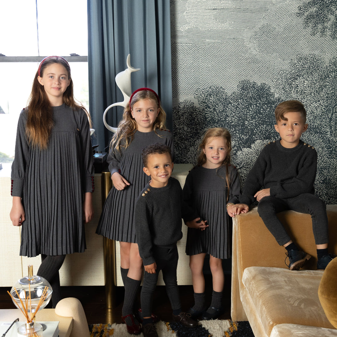 Dark Grey Pleated Button Dress