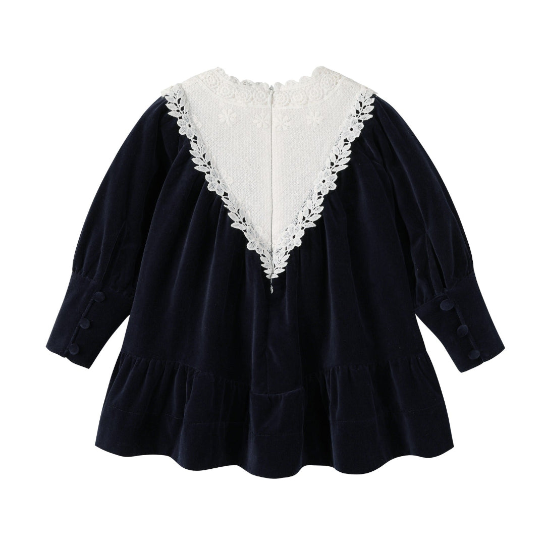 Navy Corduroy Lace Dress