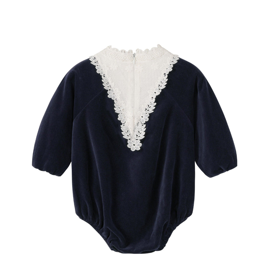 Navy Corduroy Lace Romper