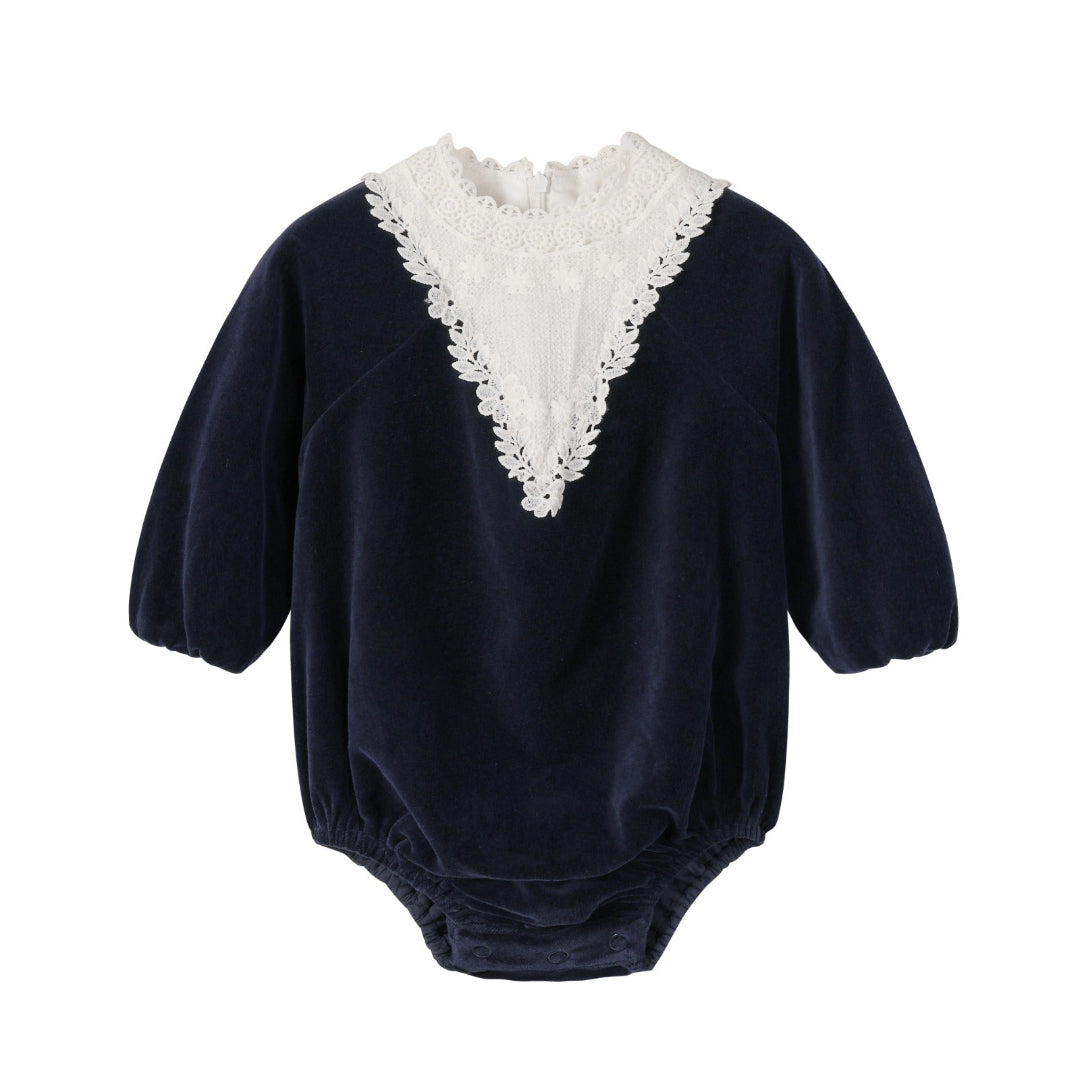 Navy Corduroy Lace Romper