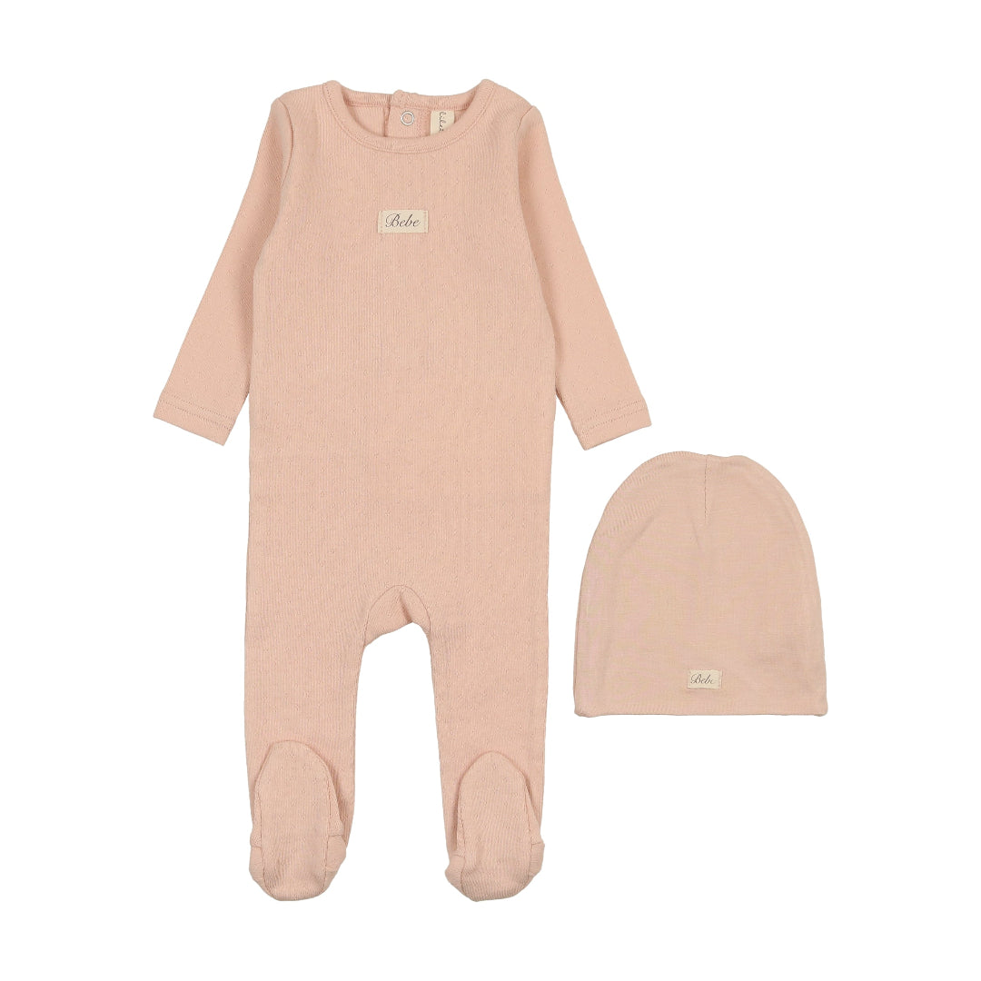 Shell Pink Pointelle Bebe Footie Set