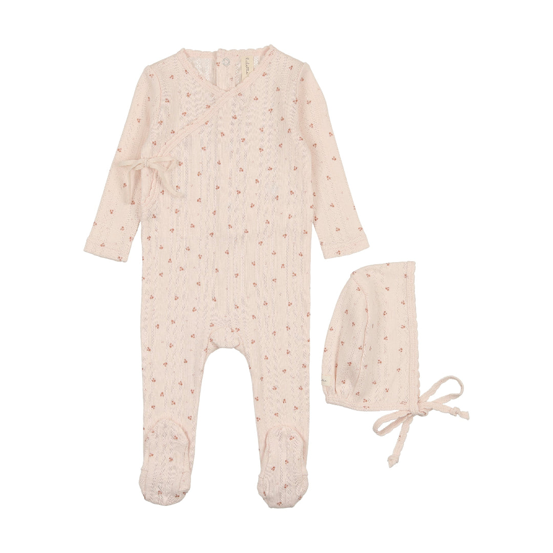 Pale Pink Printed Pointelle Wrap Footie Set