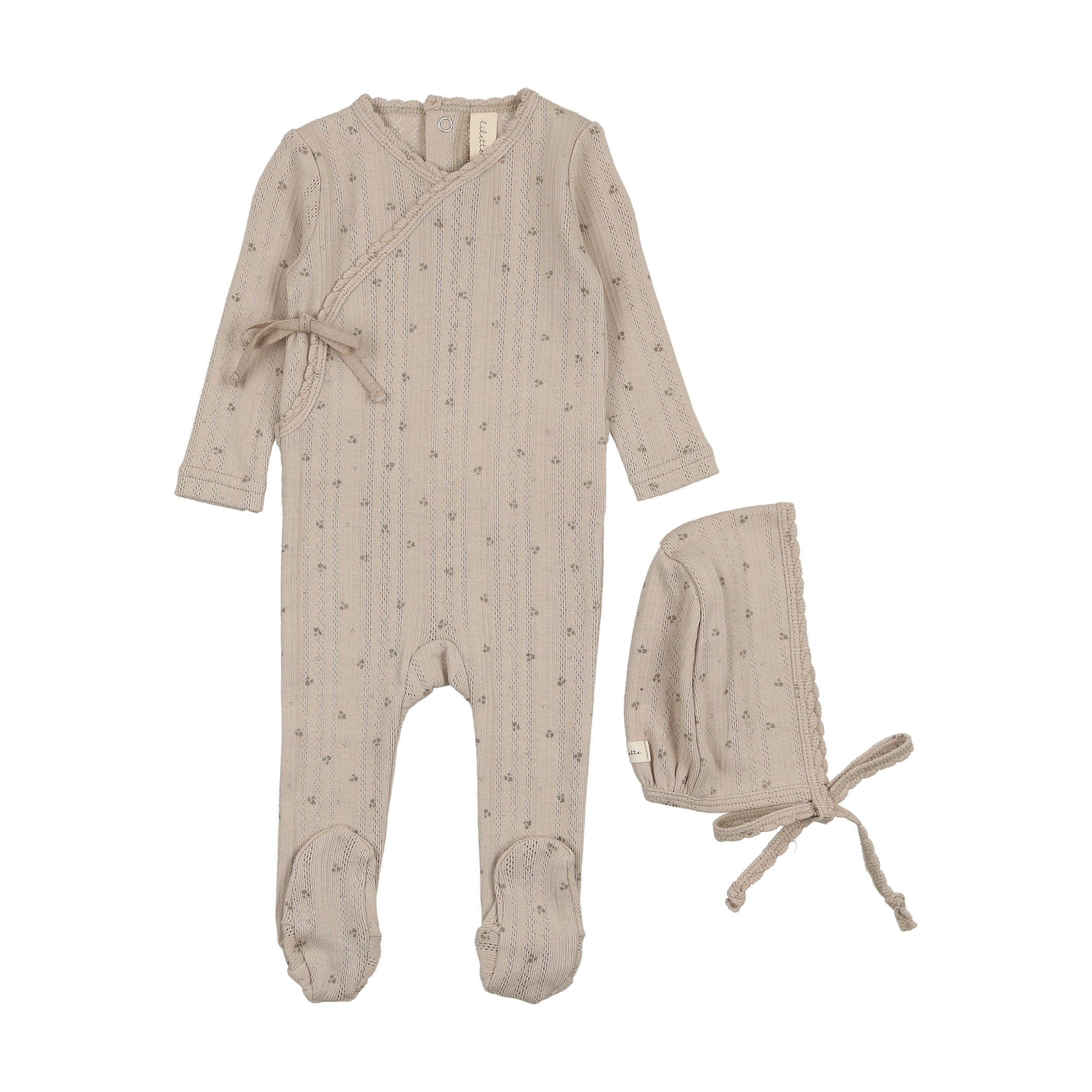Taupe Printed Pointelle Wrap Footie Set