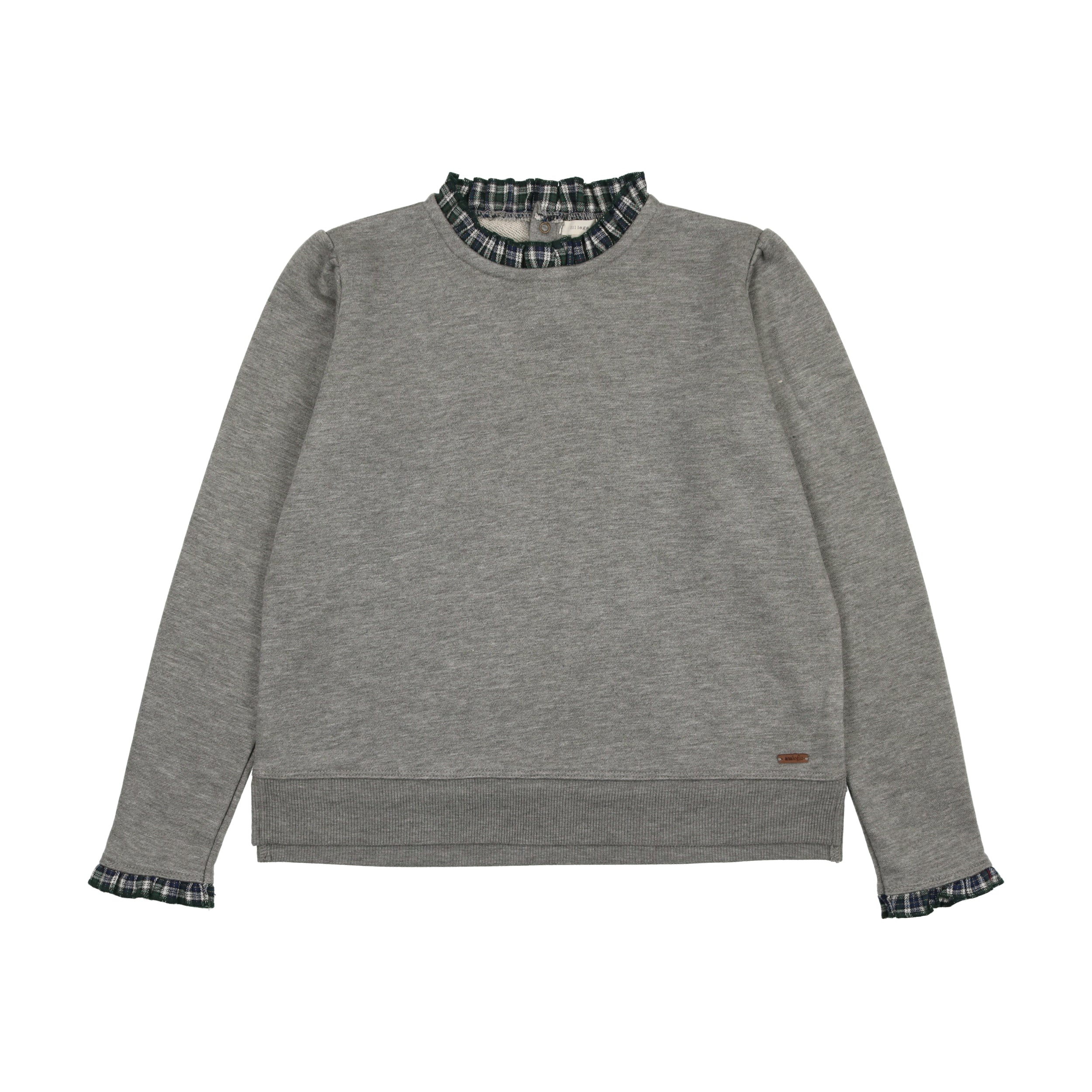 Light Grey Plaid Ruffle Collar Sweatshirt