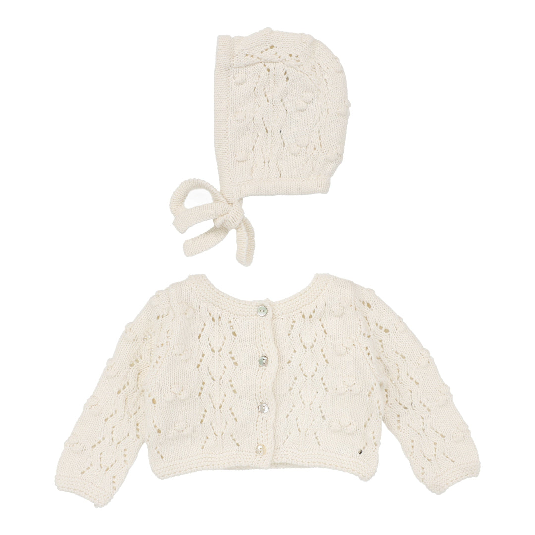 Cream Popcorn Weave Cardigan Set