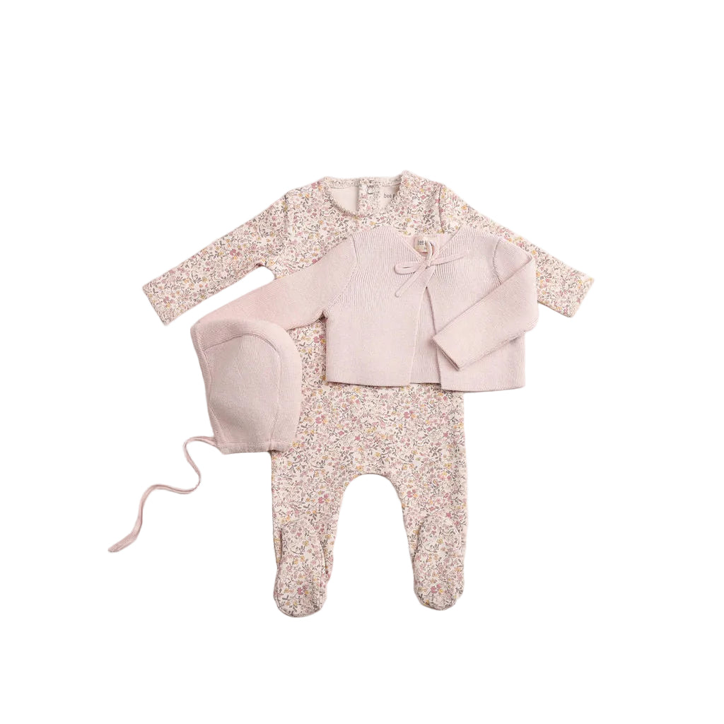 Hushed Pink Petite Fleurs Footie/Cardigan