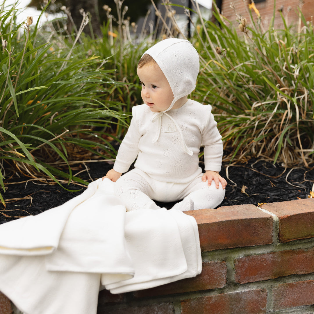 Chalk White Petit Ourse Pointelle Footie with Bonnet