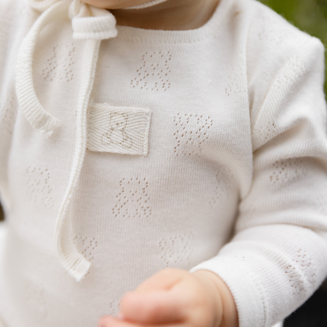 Chalk White Petit Ourse Pointelle Footie with Bonnet