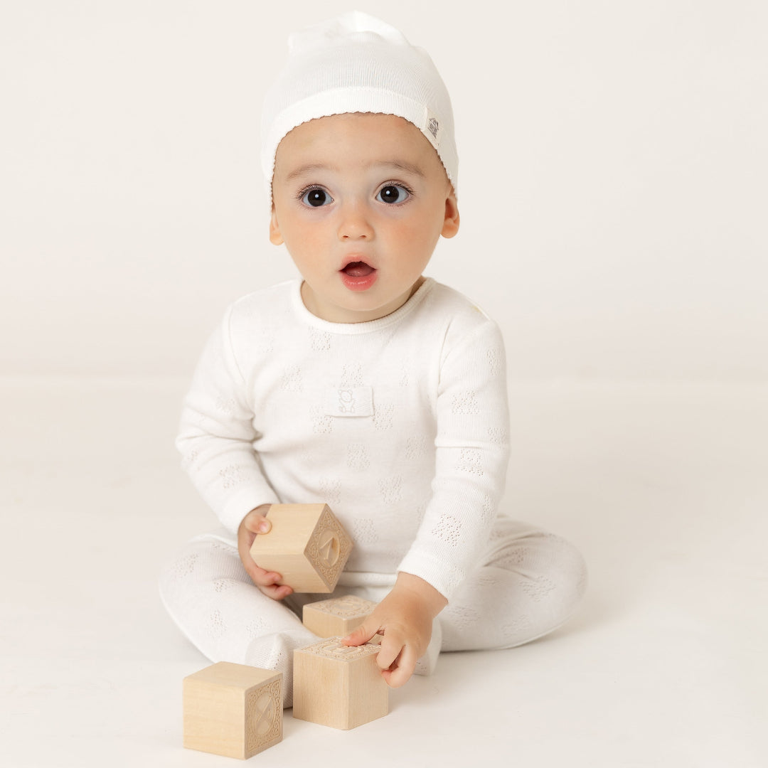 Chalk White Petit Ourse Pointelle Footie with Bonnet
