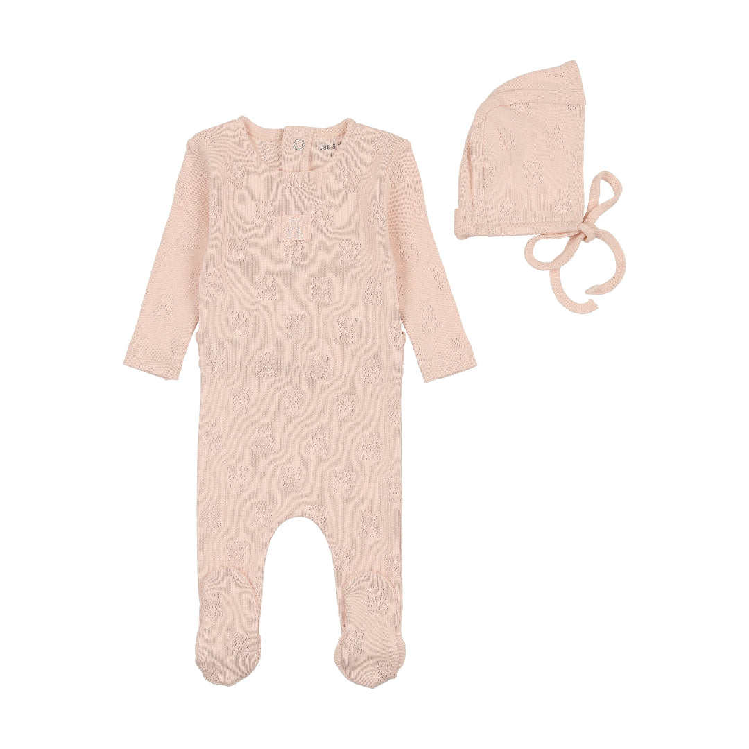 Champagne Pink Petit Ourse Pointelle Footie with Bonnet