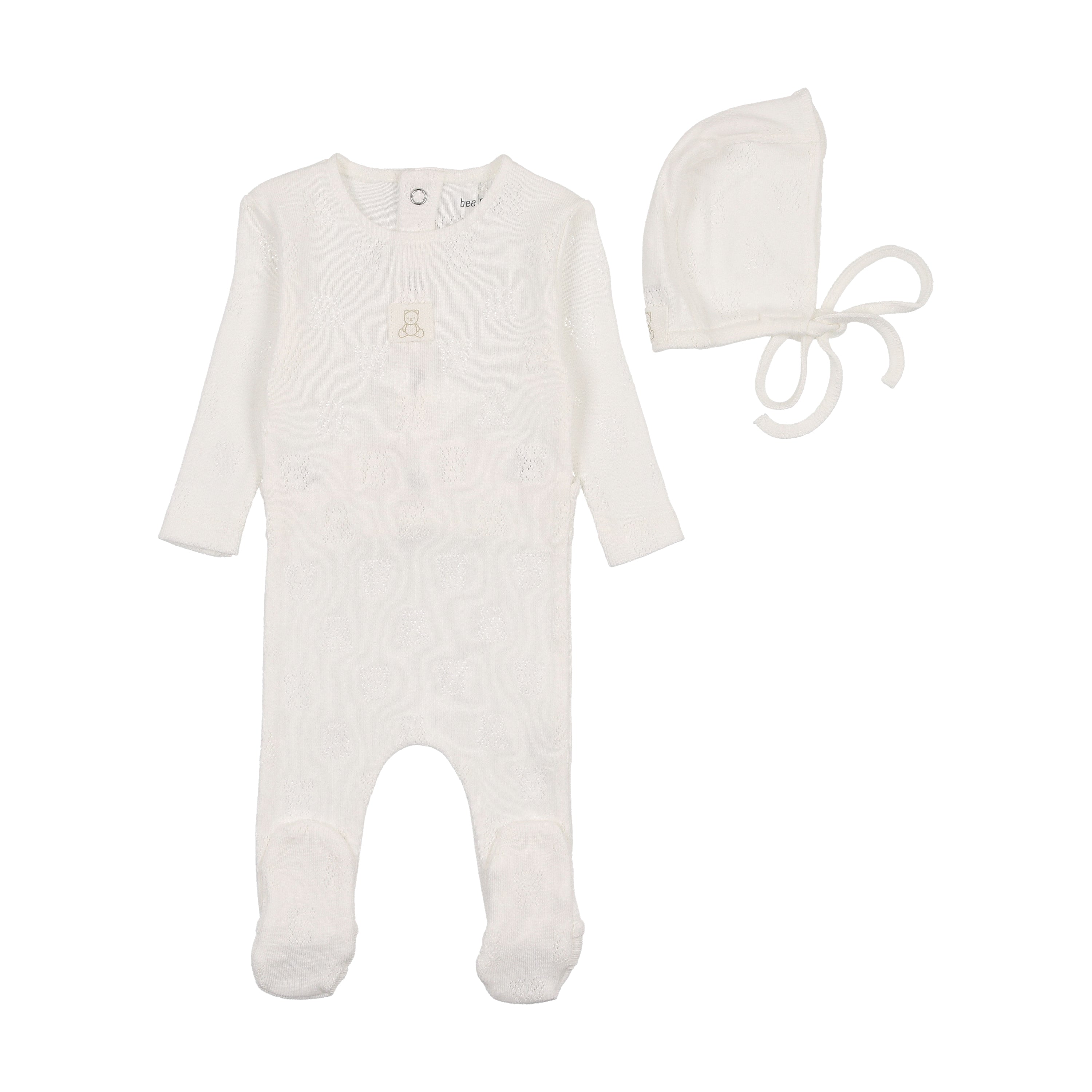 Chalk White Petit Ourse Pointelle Footie with Bonnet
