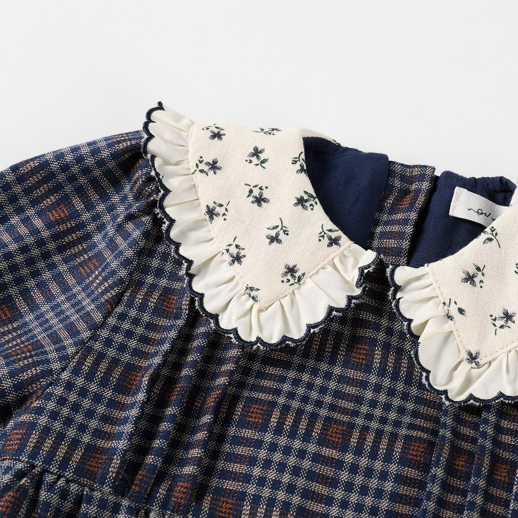 Plaid Dress with Floral Collar