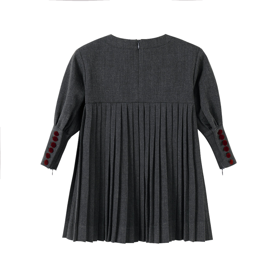 Dark Grey Pleated Button Dress