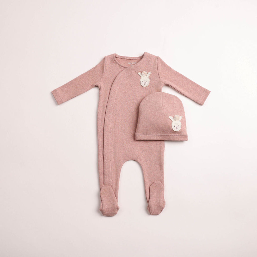 Pink Heather Pompom Bunny Wrap Footie/Beanie