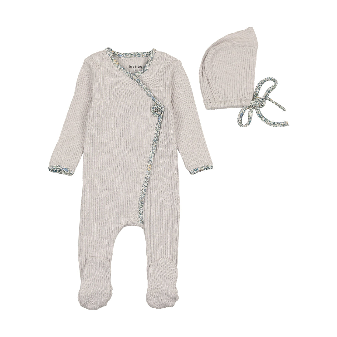 Poplin Trim Boys Footie with Beanie