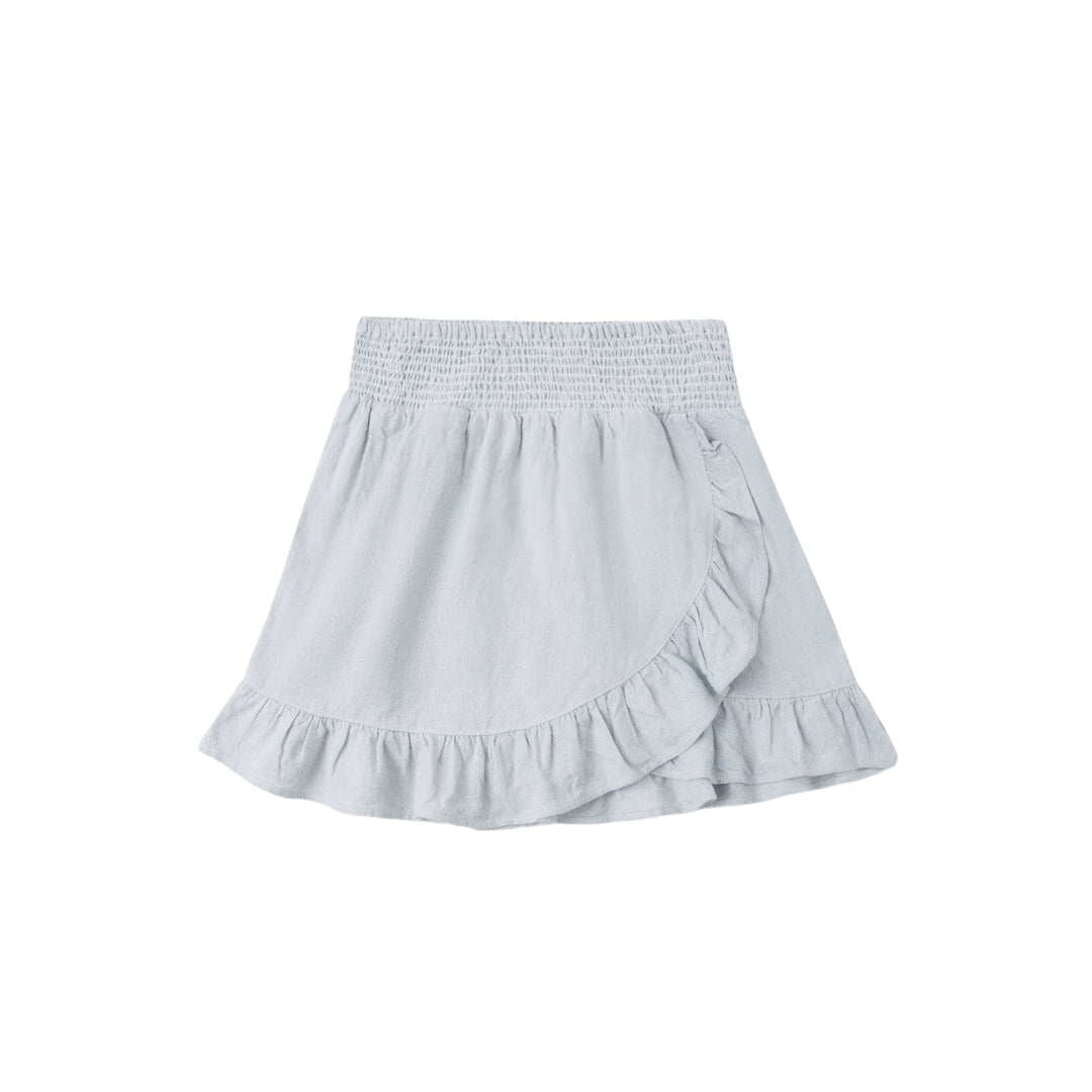 Heathered Light Blue Wrap Ruffle Mini Skirt