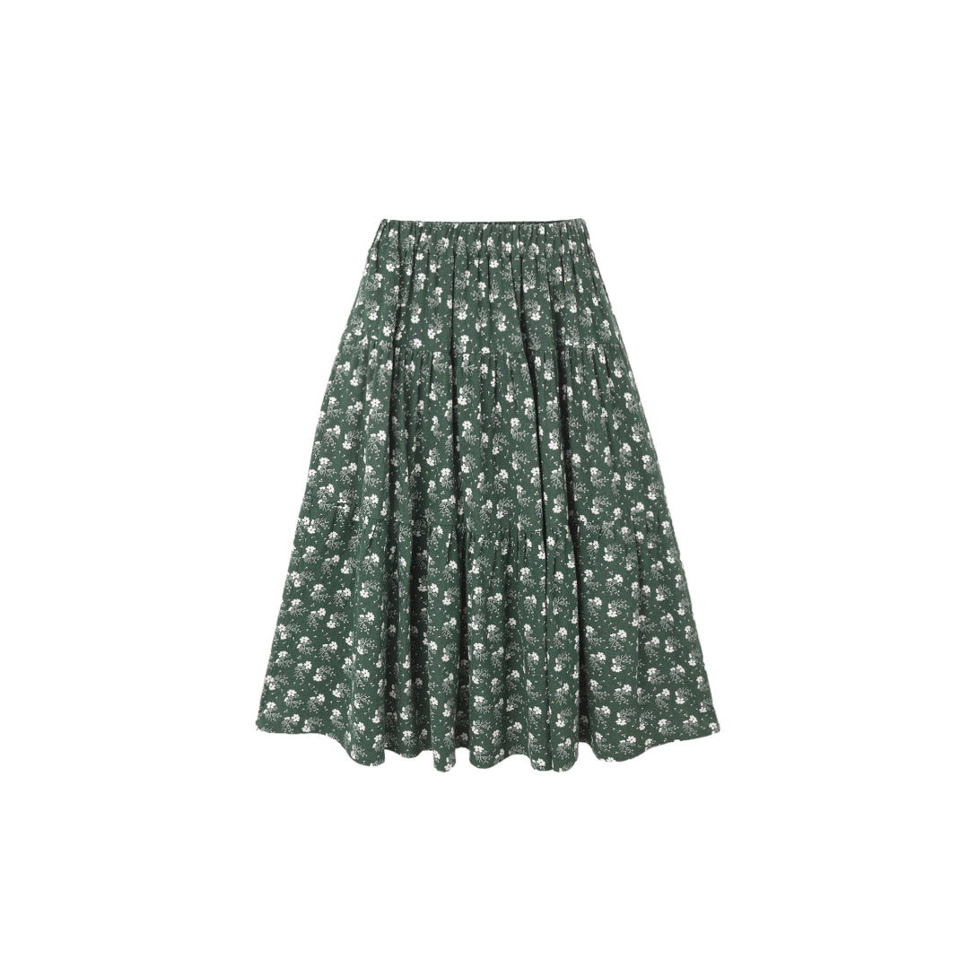 Green Ditsy Tiered Midi Skirt