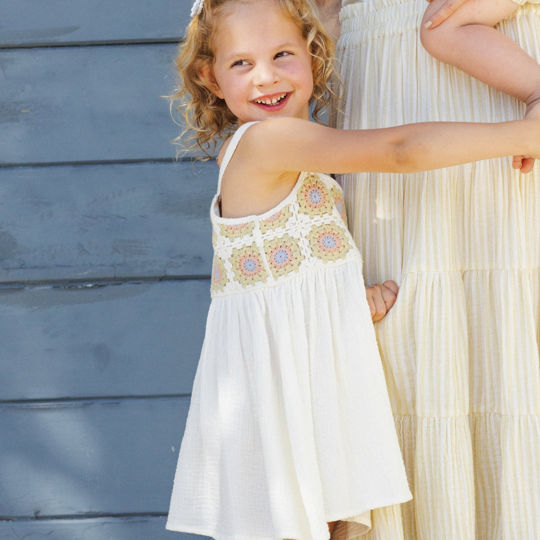 Citron Daisy Check Crochet Sundress