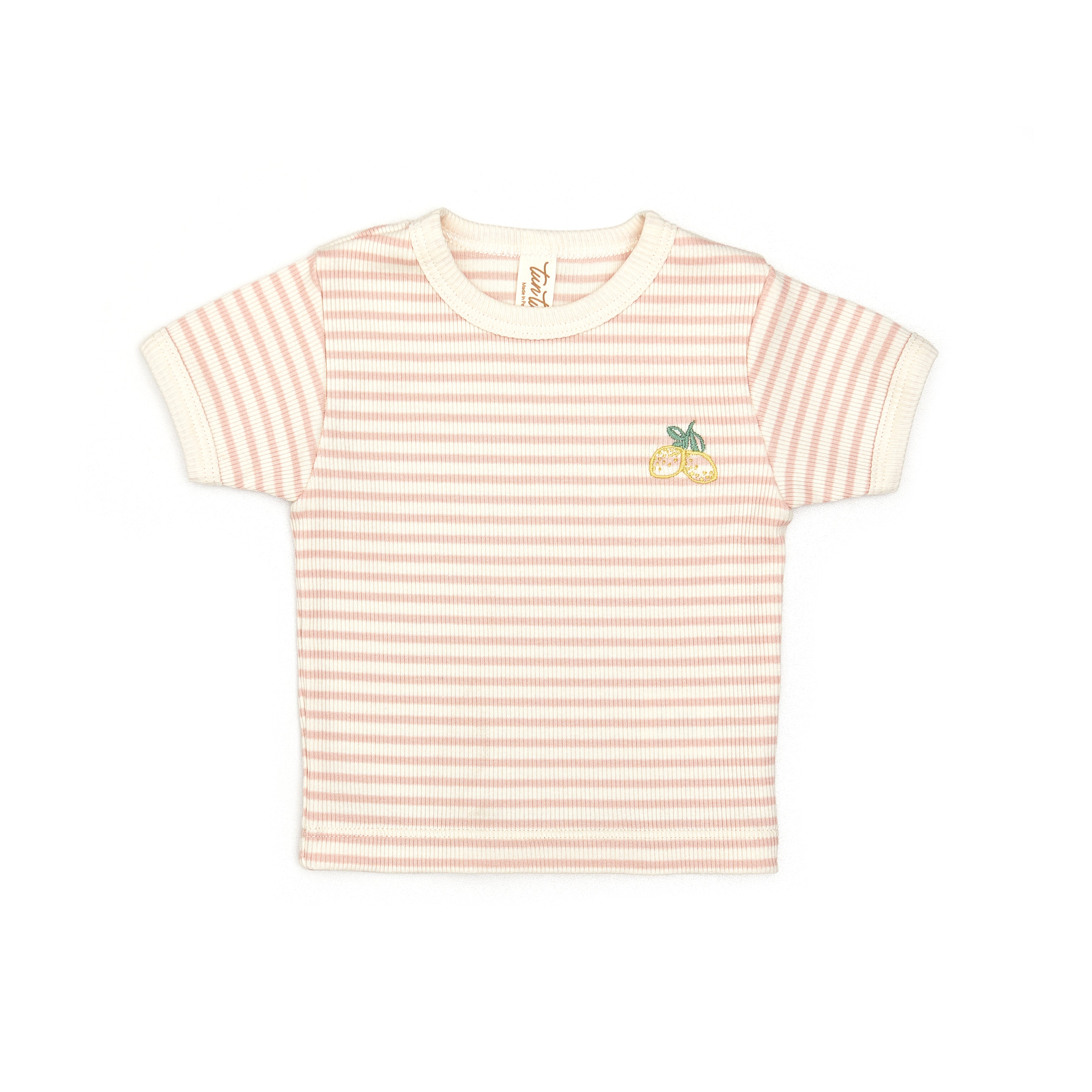 Shell Pink Stripes Short Sleeve Ribbed Top