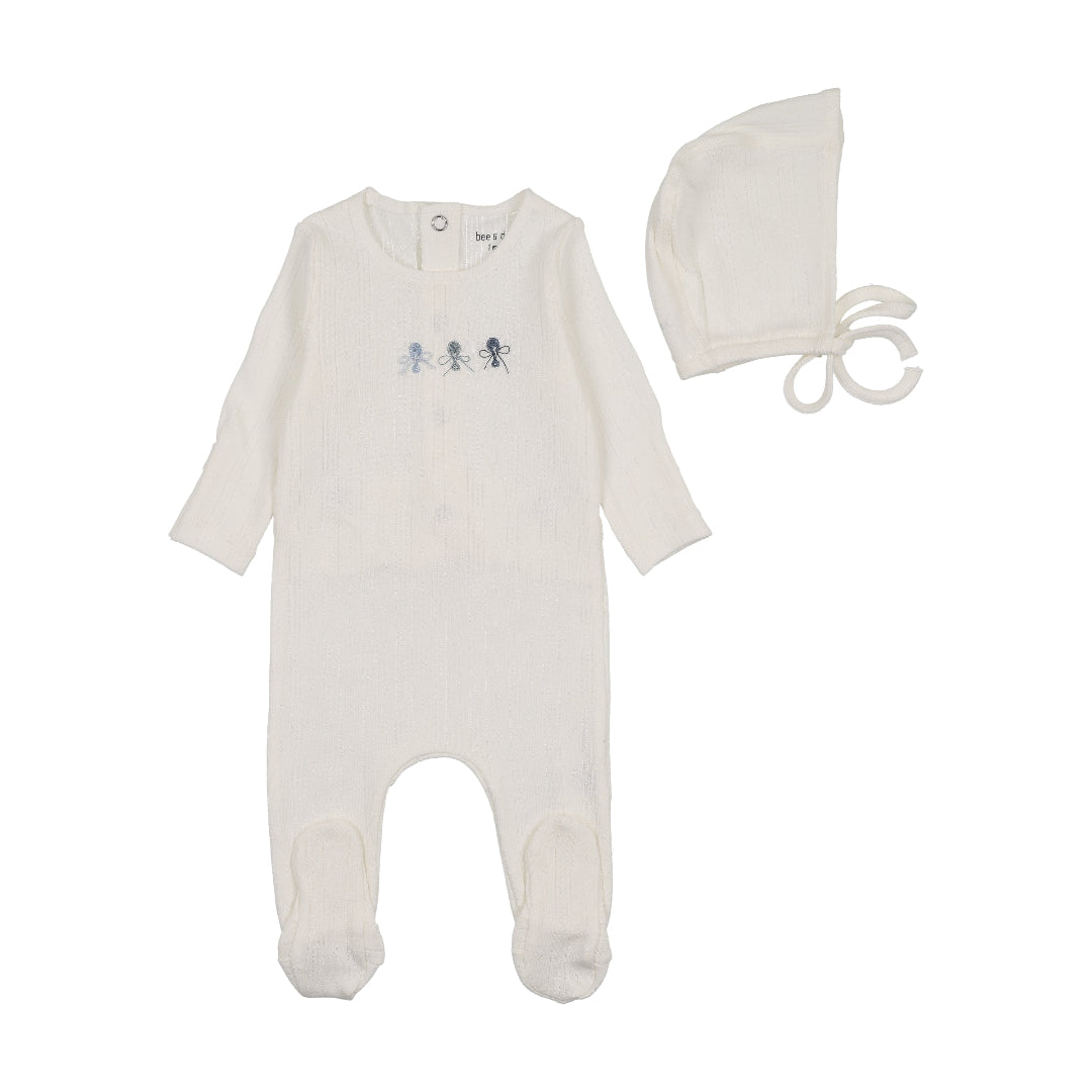 Chalk White Boys Rattles Pointelle Footie/Bonnet