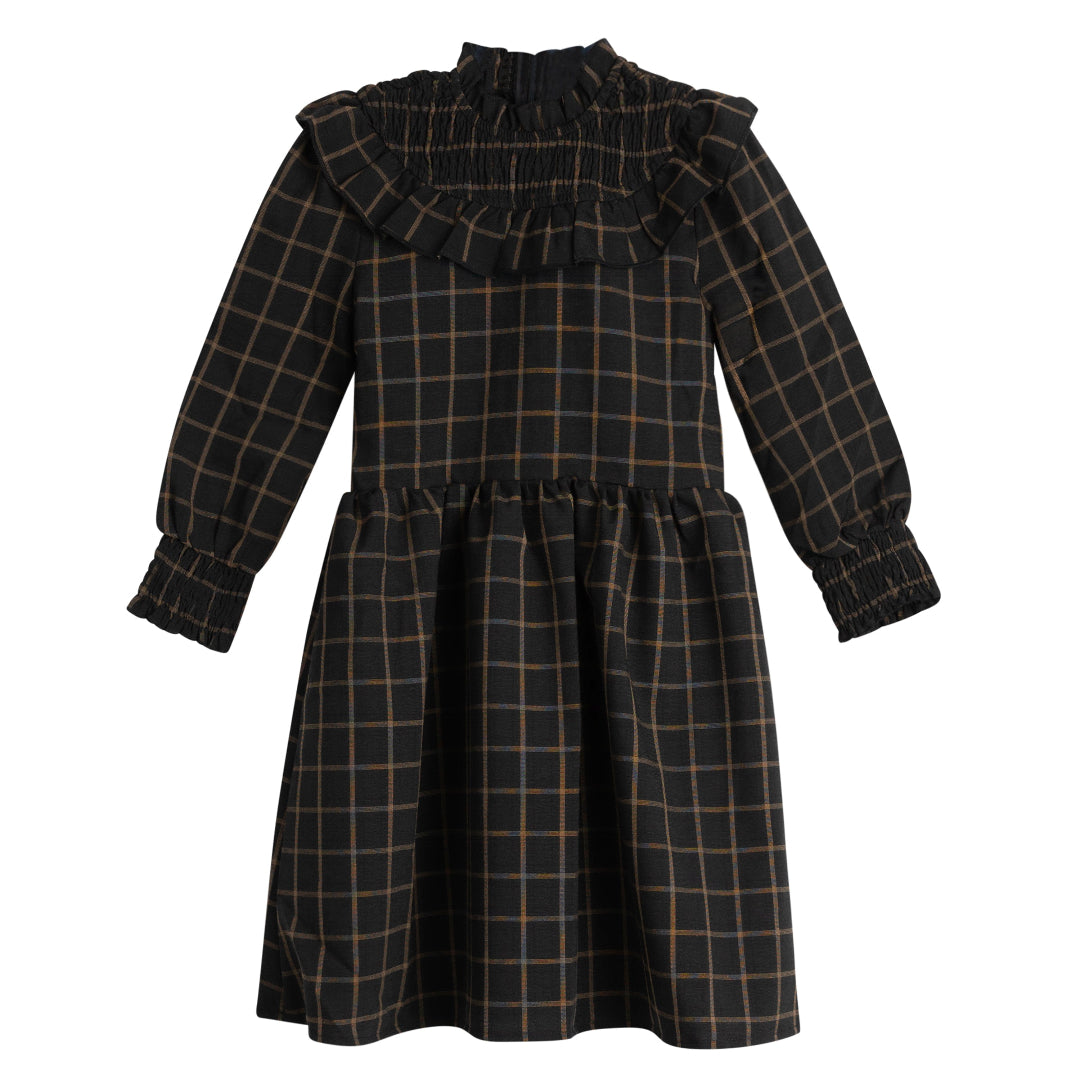Dreamers Black Checkered Dress w/ Smocked Details