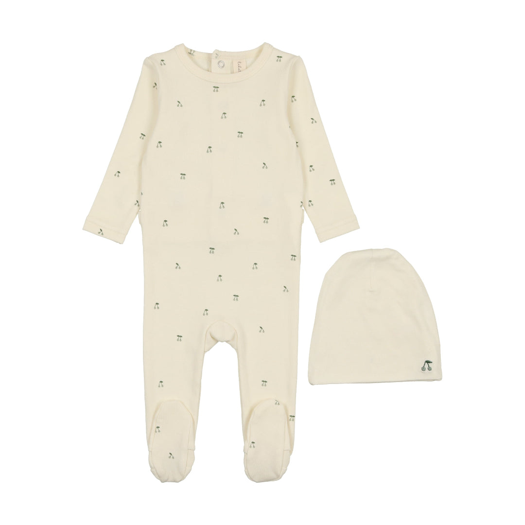 Ivory/ Mint Scattered Cherry Footie Set