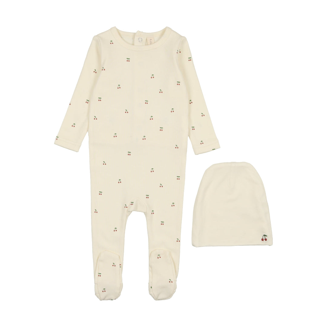 Ivory/ Red Scattered Cherry Footie Set