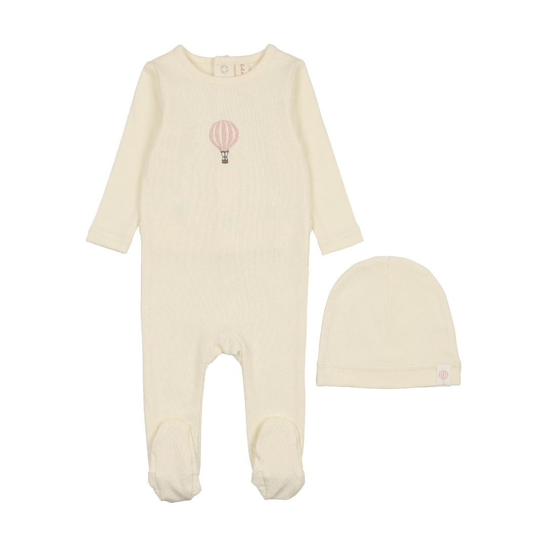 Cream/ Pink Single Hot Air Balloon Footie Set