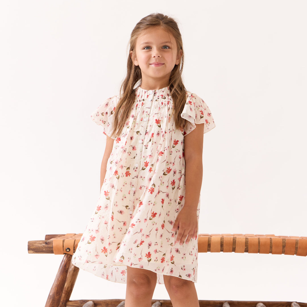 Pink Floral Pintuck Dress