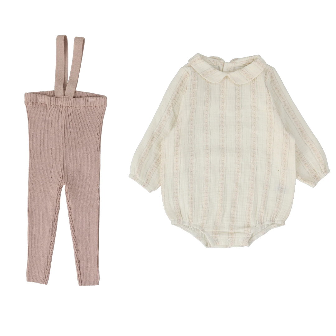 Cream/ Pink Ivy Striped Knit Legging Set