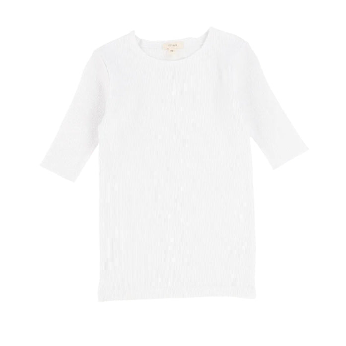 Pure White Three Quarter Sleeve Ribbed T-Shirt