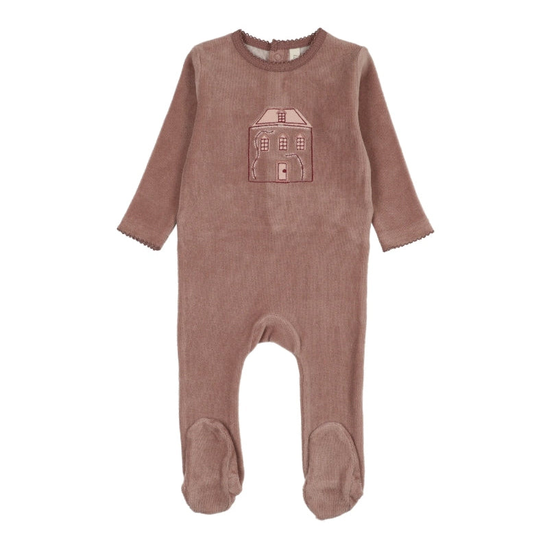 Mauve Stitched Graphic Velour Footie