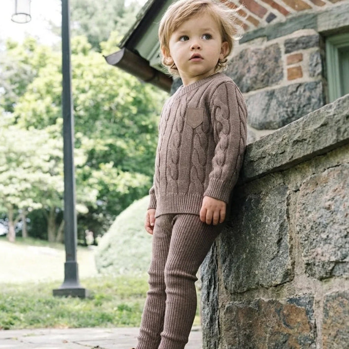 Misty Oat Heather Chunky Cable Knit Toddler Set