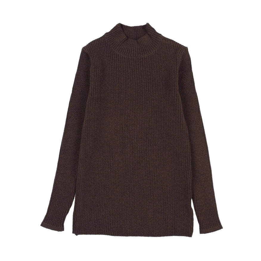 Chocolate Brown Knit Mockneck Tee