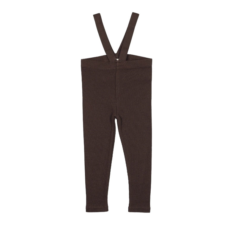 Chocolate Brown Ribbed Suspender Leggings