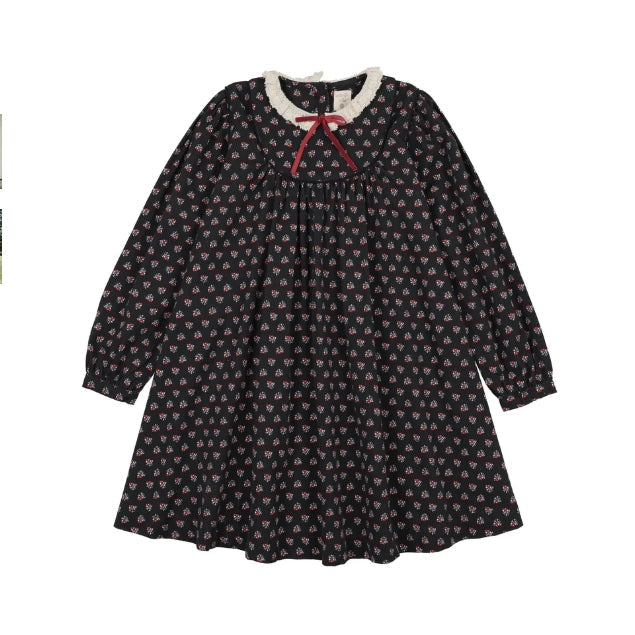 Navy Print Home Garden Laced Trimmed Dress