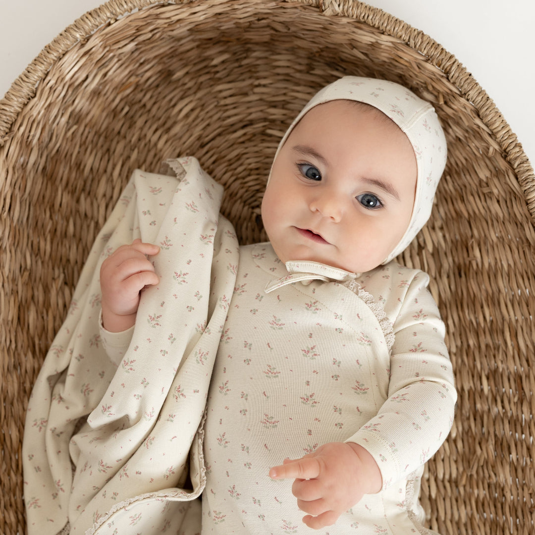 Shadow White Girls Sweet Blossom Wrap Footie with Bonnet