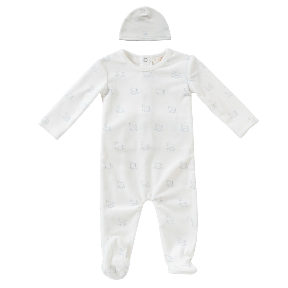 Blue Rocking Horse Velour Romper & Hat Set