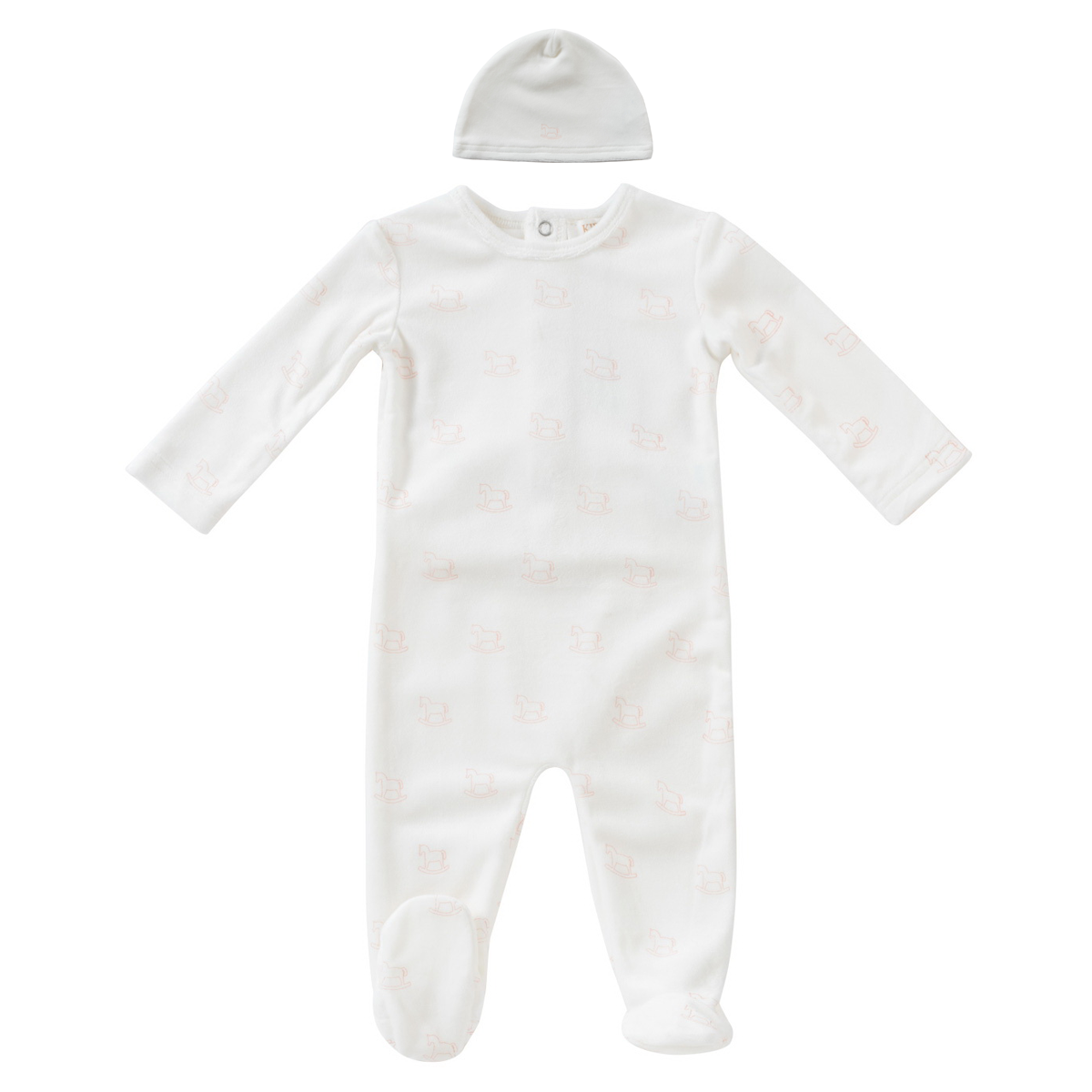 Pink Rocking Horse Velour Romper & Hat Set