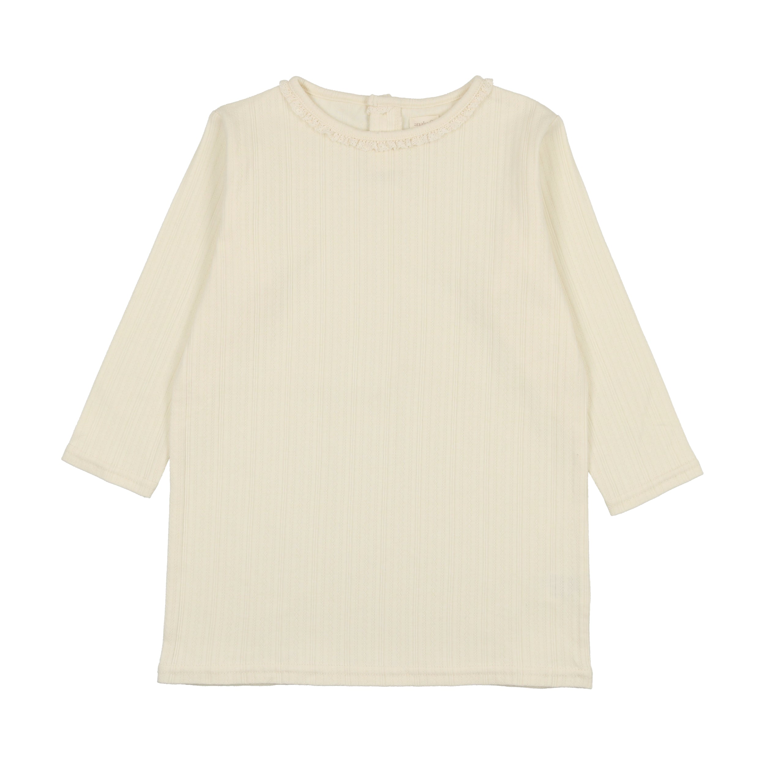 Cream Pointelle Three Quarter Sleeves T-Shirt