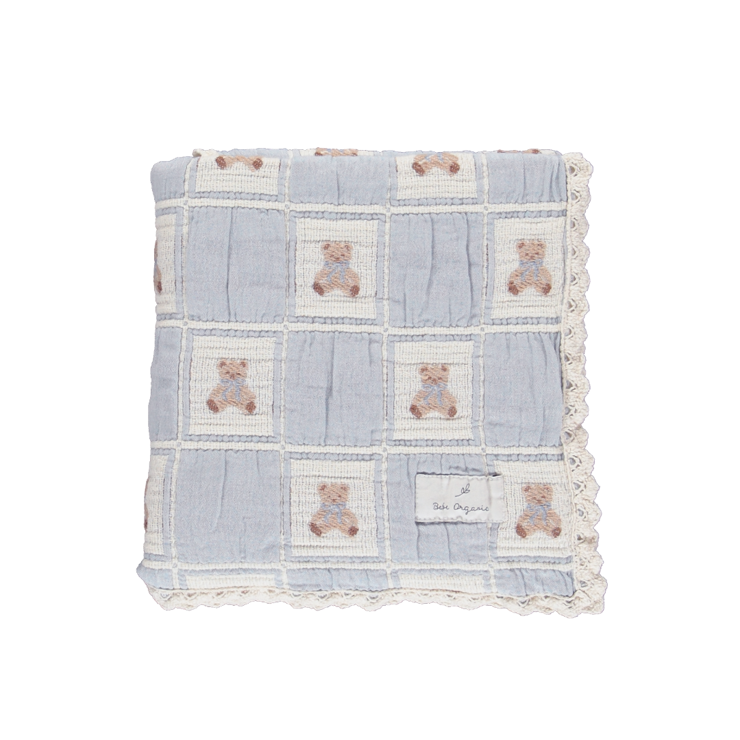 Blue Teddy Patchwork Baby Blanket