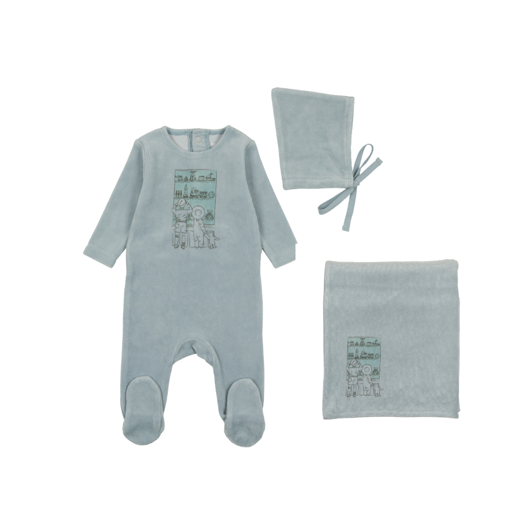 Dusty Blue Velour Window Layette Set