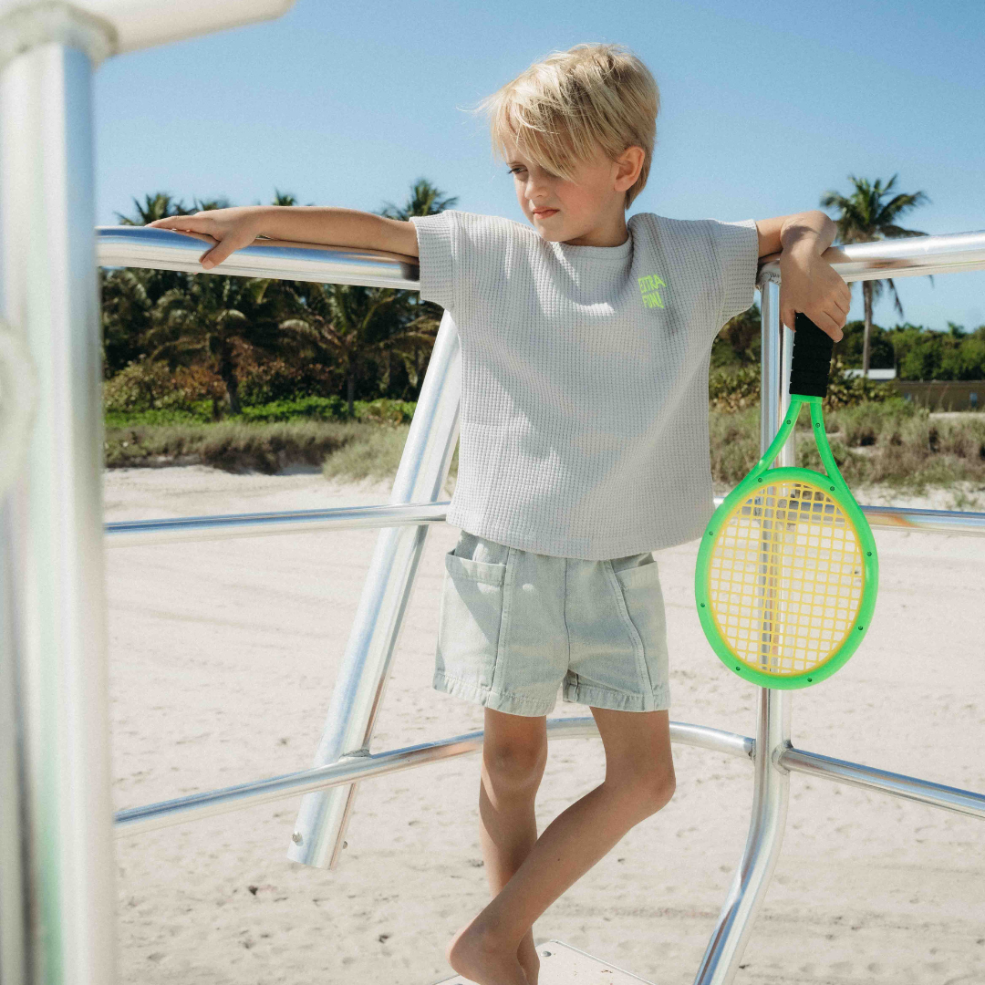 Blue/ Grey Denim Boys Boxy Waffle Tee